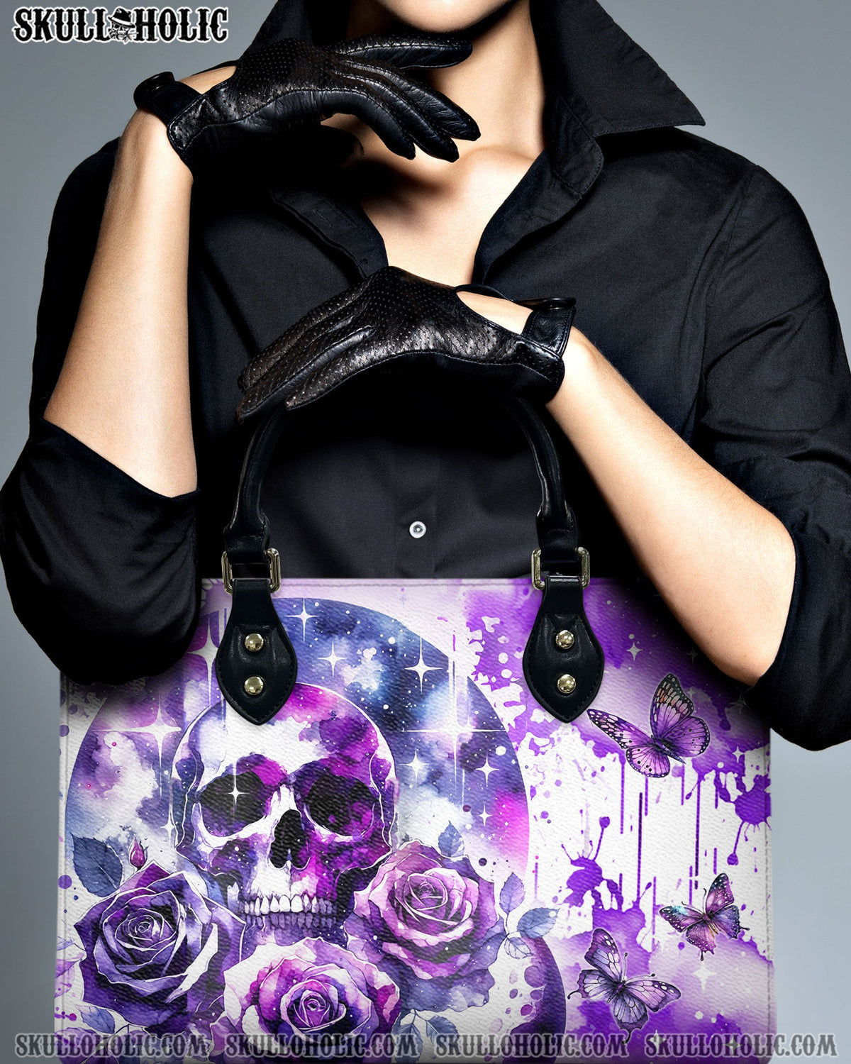 BLISSCORNERS PURPLE SKULL ROSE LEATHER HANDBAG