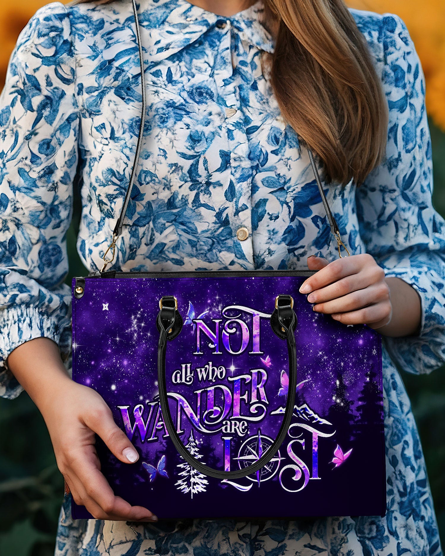 BLISSCORNERS NOT ALL WHO WANDER ARE LOST LEATHER HANDBAG