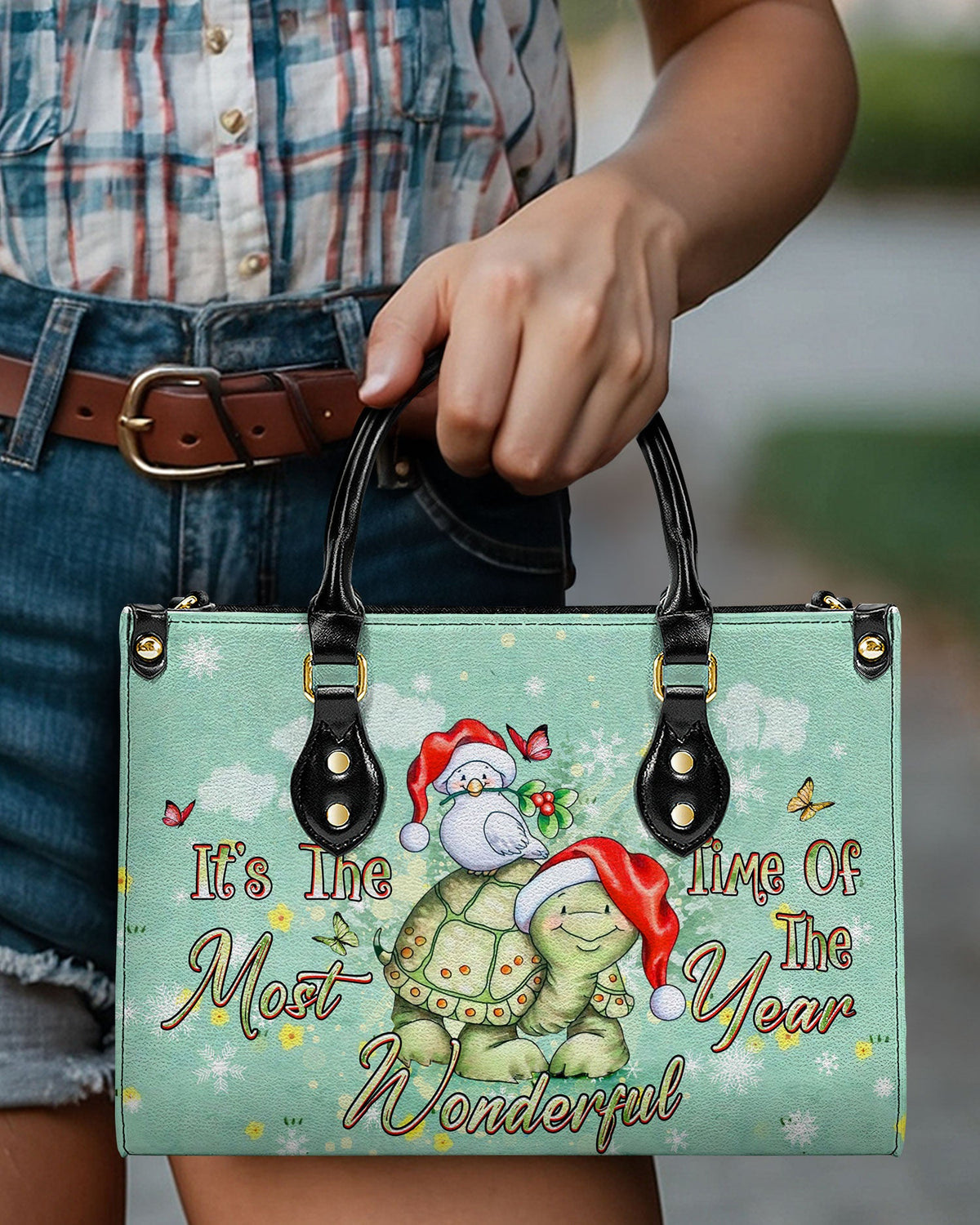 BLISSCORNERS IT'S THE MOST WONDERFUL TIME CHRISTMAS LEATHER HANDBAG