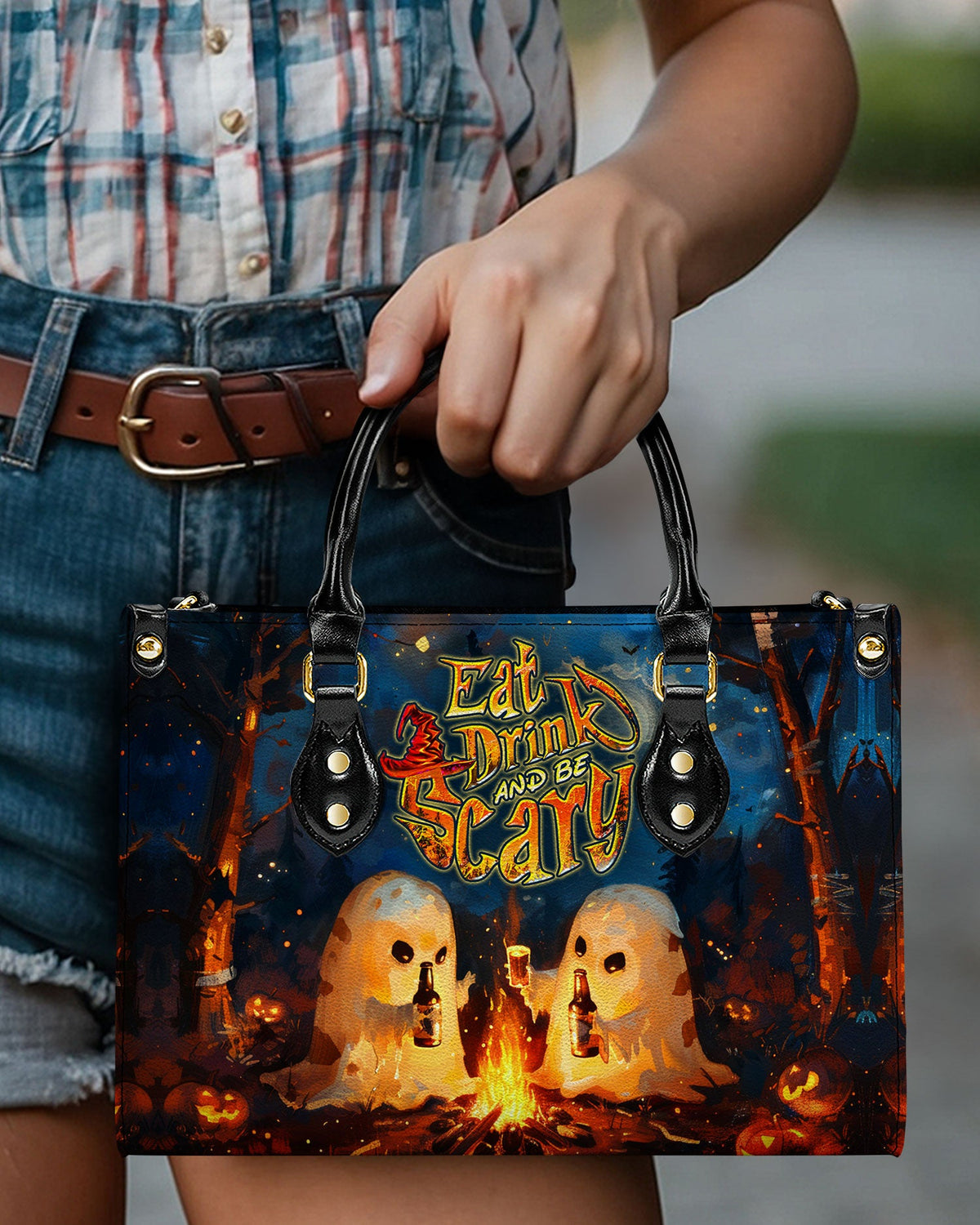 BLISSCORNERS EAT DRINK AND BE SCARY HALLOWEEN LEATHER HANDBAG