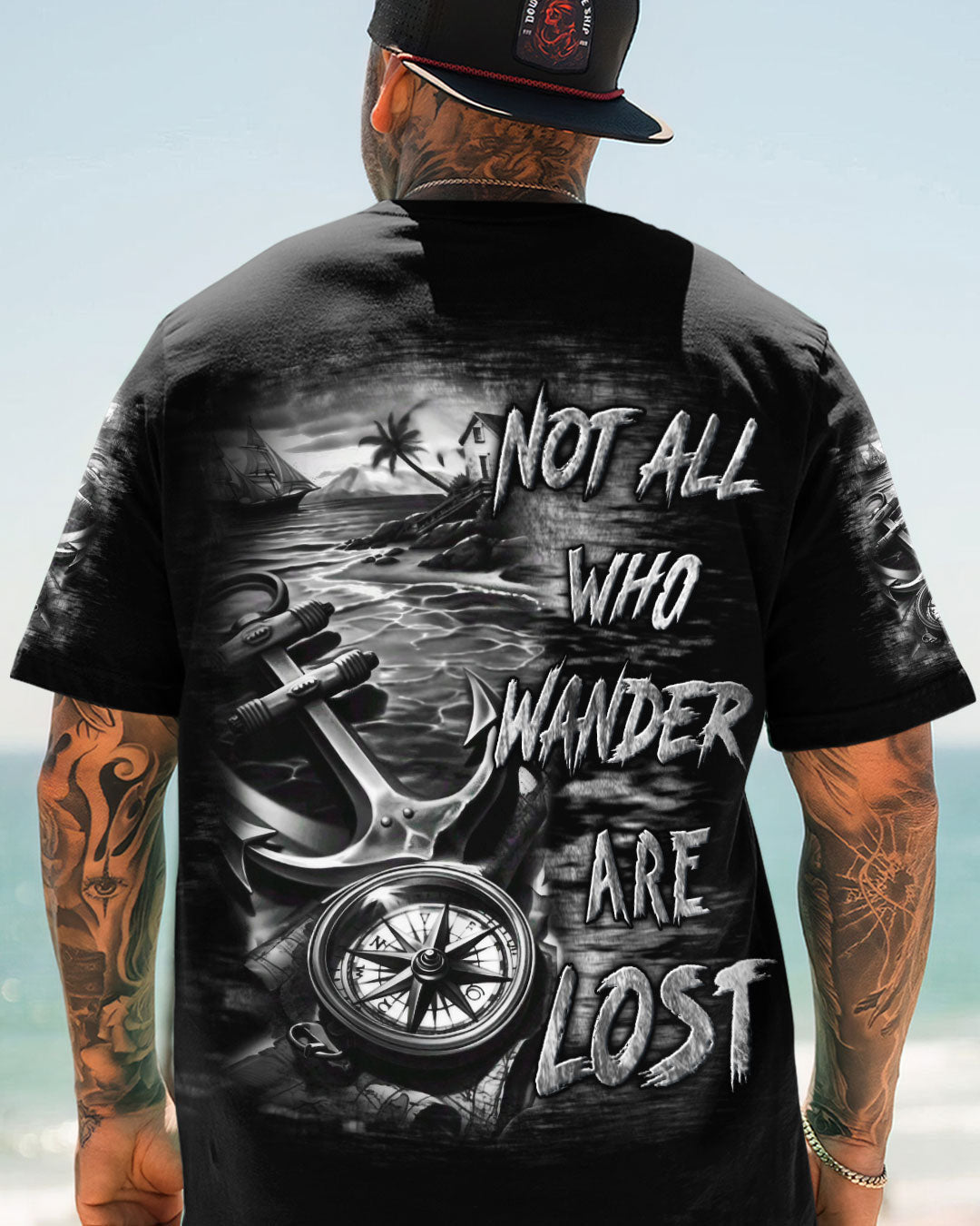 BLISSCORNERS NOT ALL WHO WANDER ARE LOST ANCHOR COMPASS ALL OVER PRINT