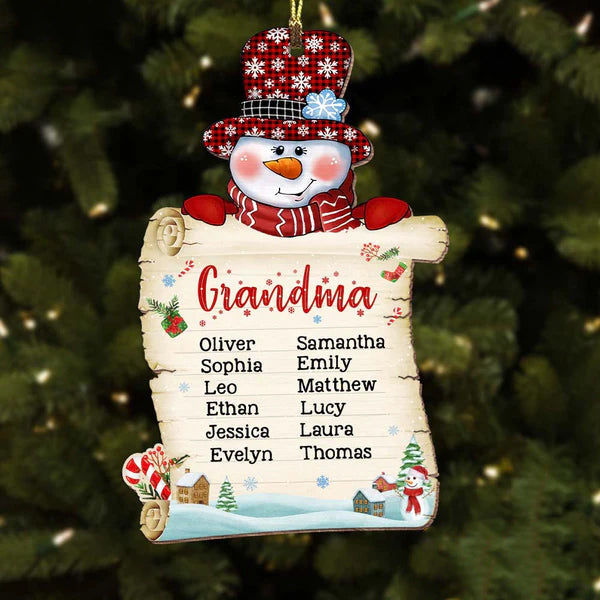 Blisscorners Gift For Grandma Snowman Christmas, Custom Names - Personalized Custom Shaped Wooden Ornament - Gift For Family2D Flat LM2111
