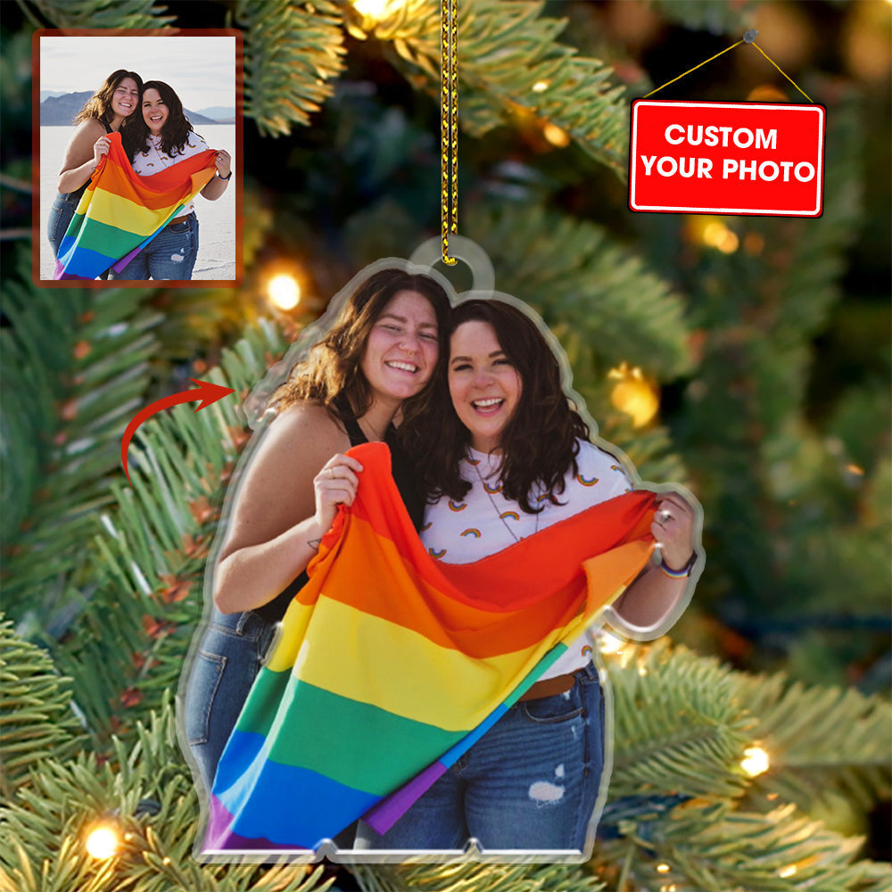 Blisscorners Gift For LGBTQ - LGBTQ Family Photo - Custom Photo, Personalized Acrylic Ornament - Family Gift2D Flat LM2111