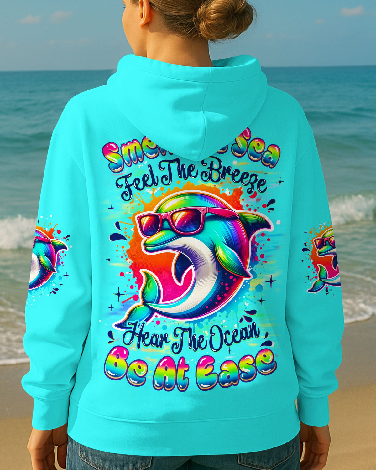 BLISSCORNERS SMELL THE SEA FEEL THE BREEZE  DOLPHIN ALL OVER PRINT