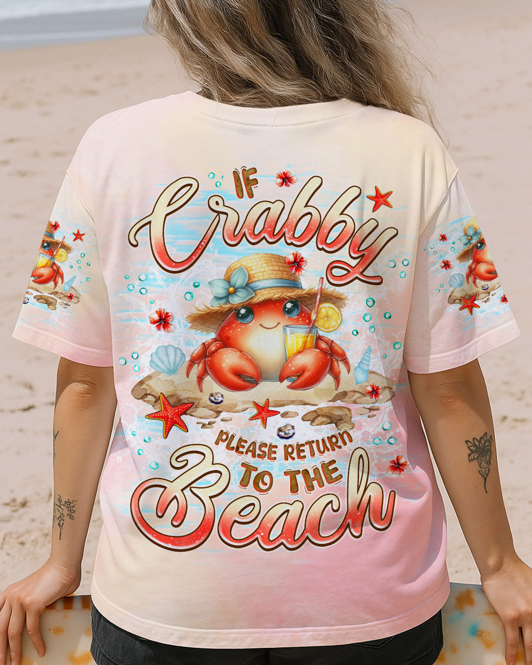 BLISSCORNERS IF CRABBY PLEASE RETURN TO THE BEACH ALL OVER PRINT