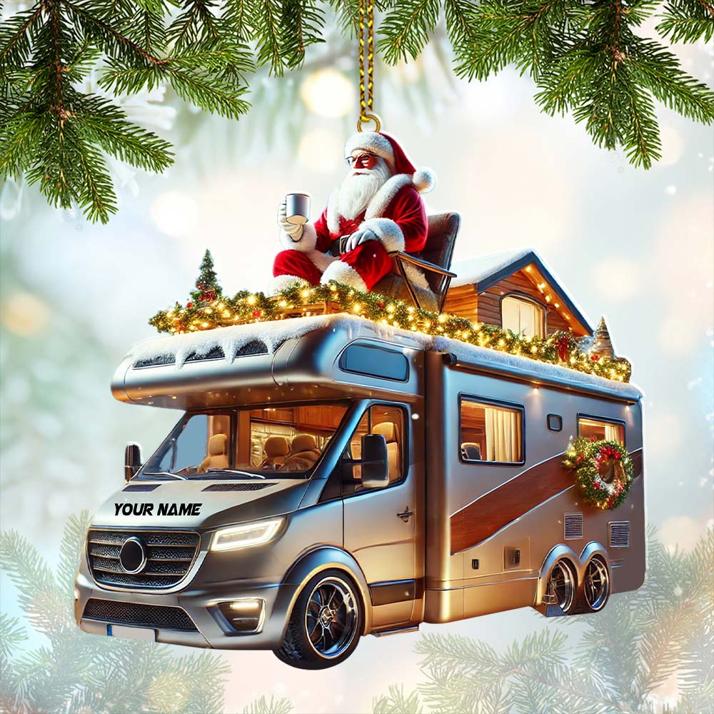 Blisscorners Custom Name Santa Truck Ornament, Santa Christmas Gift2D Flat LM2111