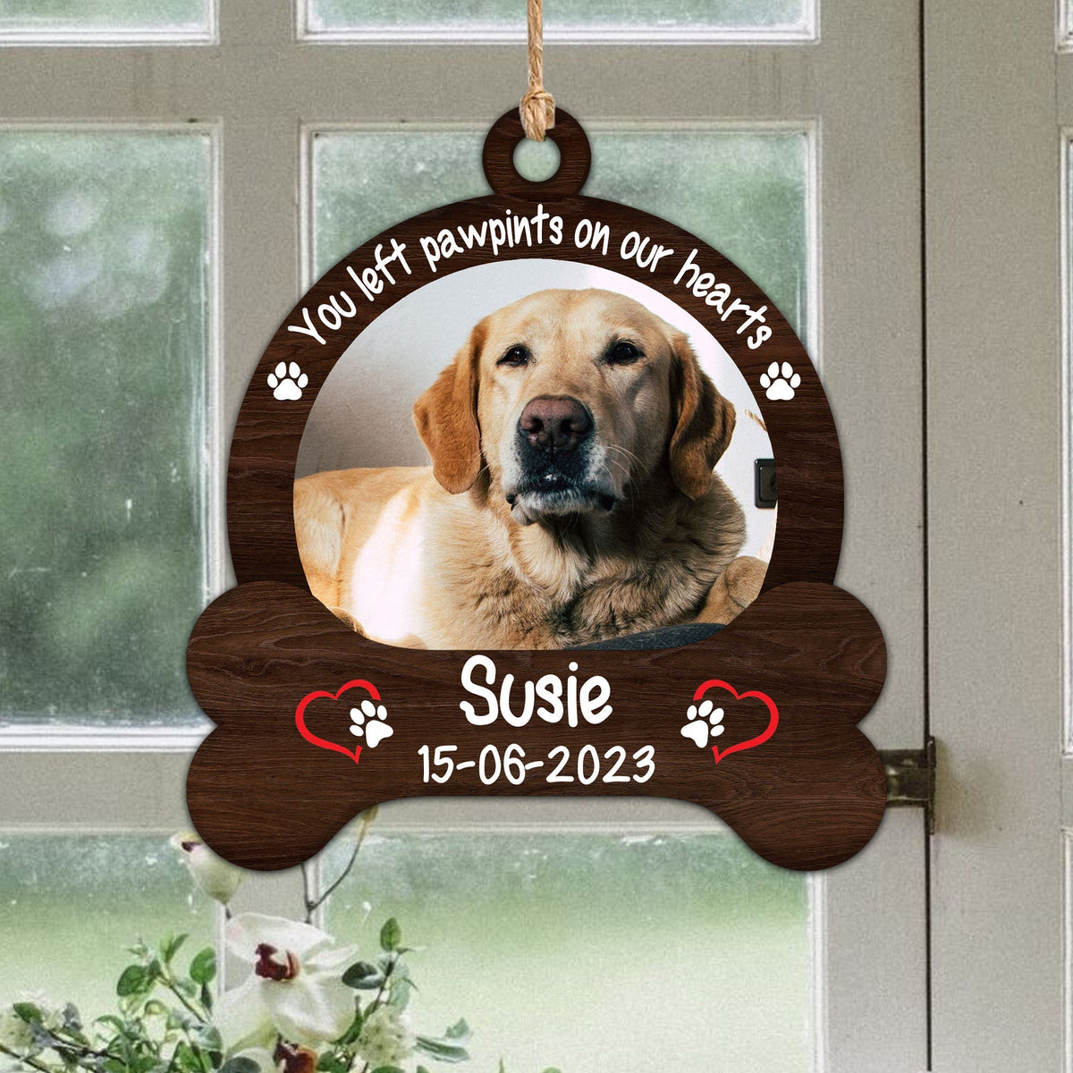 Blisscorners Pet Left Pawprints On Our Hearts - Custom Photo And Name, Personalized Acrylic Ornament - Gift For Pet Lover2D Flat LM2111