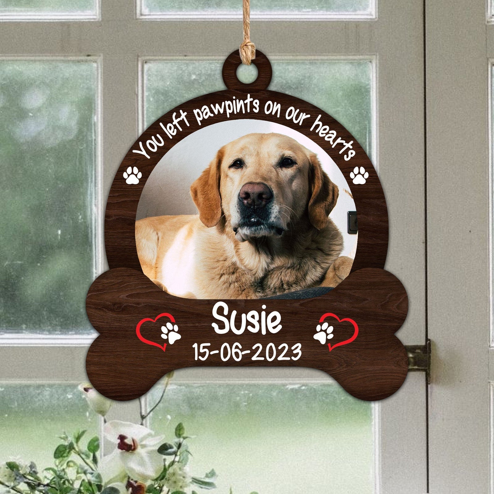 Blisscorners Pet Left Pawprints On Our Hearts - Custom Photo And Name, Personalized Acrylic Ornament - Gift For Pet Lover2D Flat LM2111