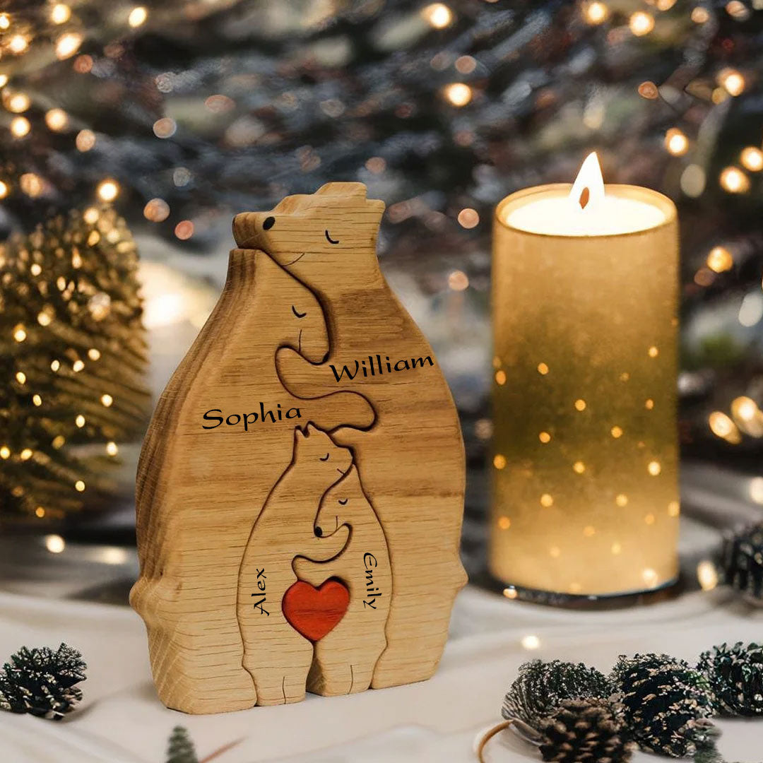 Blisscorners Personalized Bear Family Puzzle Wooden - Wooden Pet Carvings, Gift For Family, Gift For Couple2D Flat LM2111