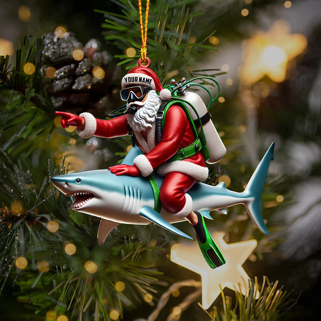 Blisscorners Santa Diver Riding Shark Christmas Ornament, Personalized Ornament2D Flat LM2111