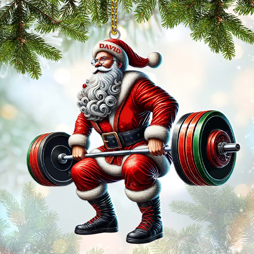 Blisscorners Custom Name Gym Work Out Santa Ornament, Gymnastics Christmas Gift82D Flat LM2211