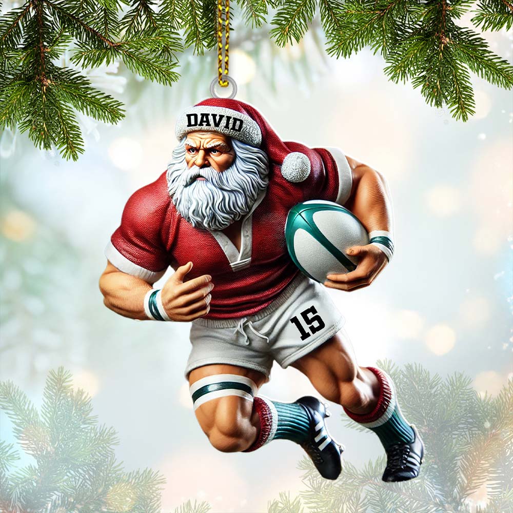 Blisscorners Custom Name Rugby Football Santa Ornament, Rugby Football Lover Christmas Gift2D Flat LM2211