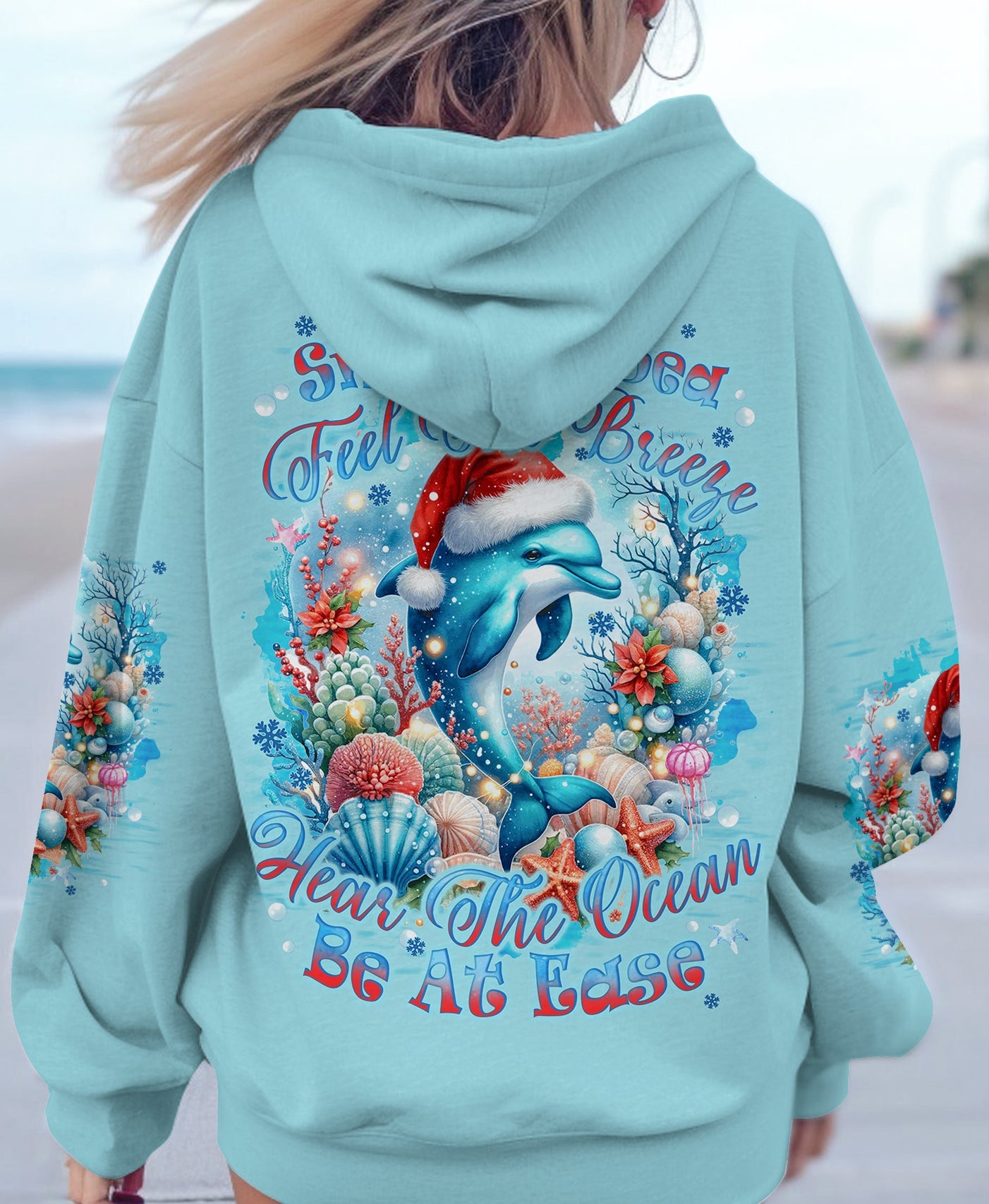 BLISSCORNERS SMELL THE SEA FEEL THE BREEZE DOLPHIN CHRISTMAS ALL OVER PRINT