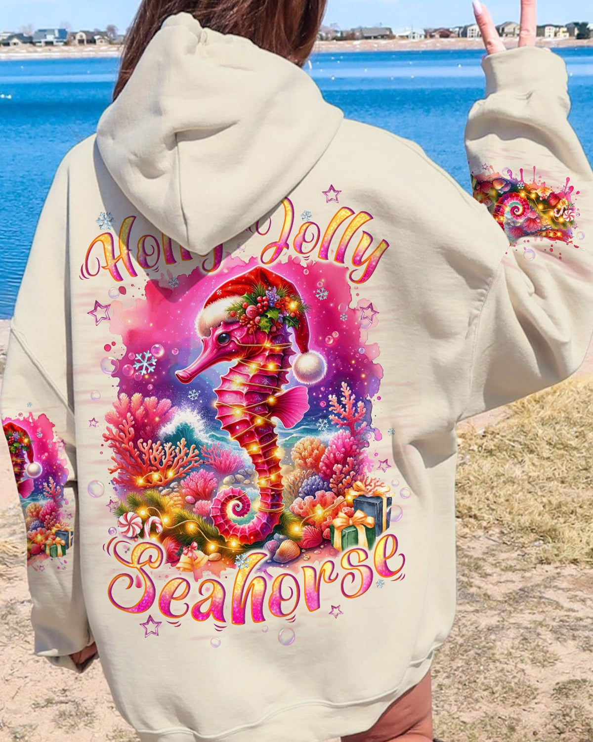 BLISSCORNERS HOLLY JOLLY SEAHORSE CHRISTMAS ALL OVER PRINT