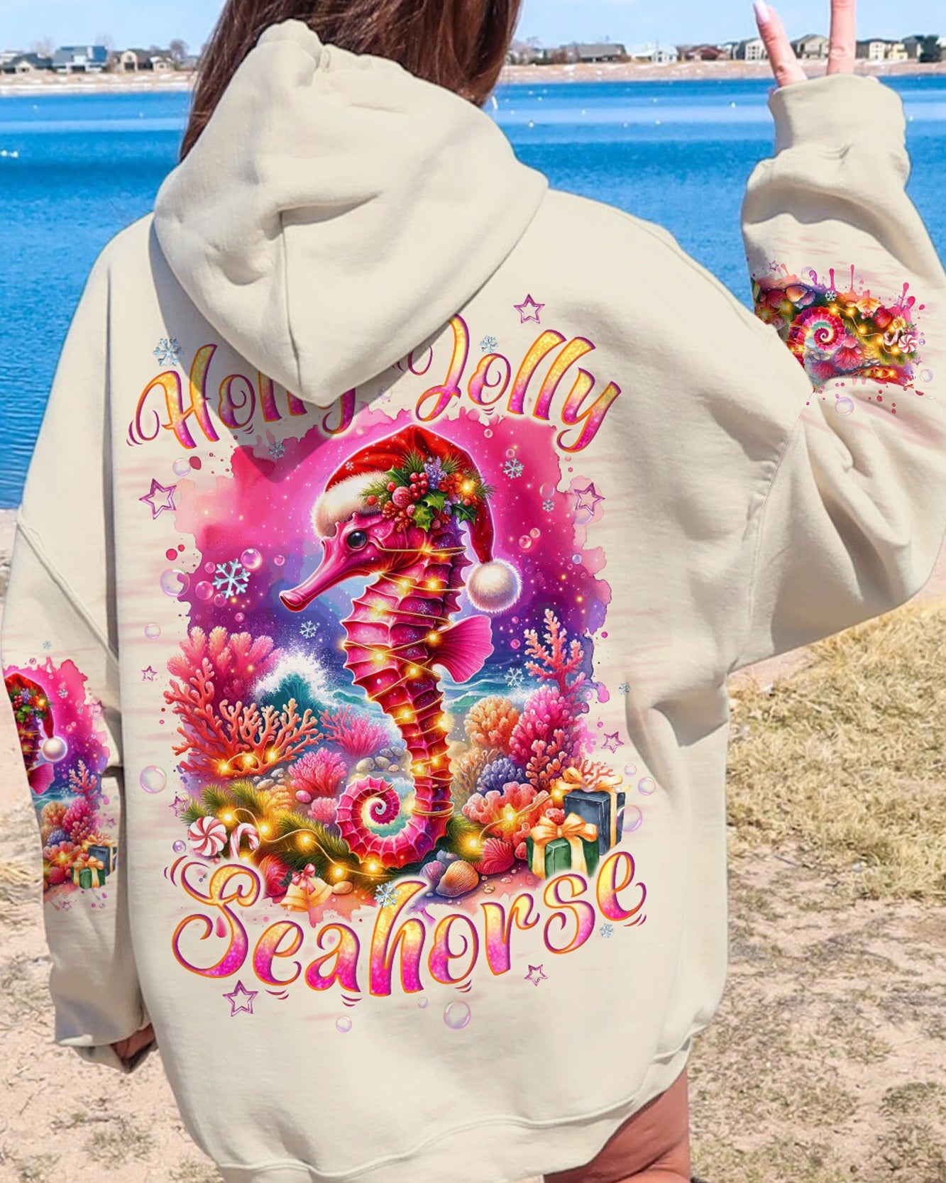 BLISSCORNERS HOLLY JOLLY SEAHORSE CHRISTMAS ALL OVER PRINT