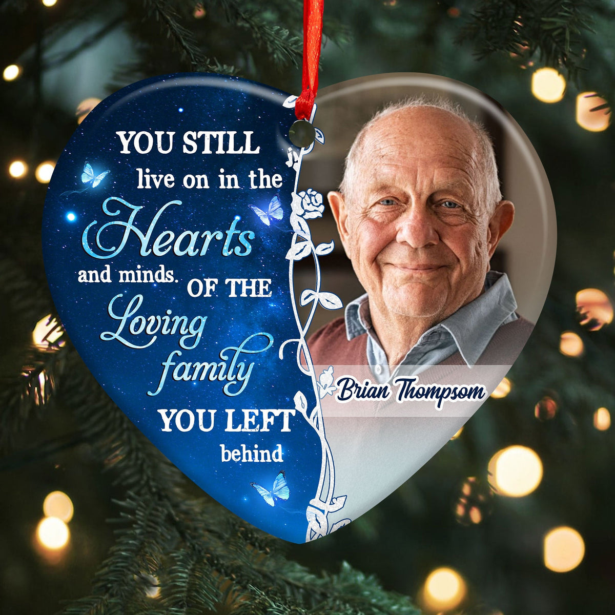 Blisscorners You Still Live On In The Heart  - Personalized Heart Ceramic Ornament - Memorial Gift2D Flat LM2111