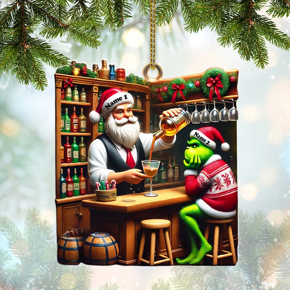 Blisscorners Santa And ELF Bar Christmas Ornament, Personalized Ornament2D Flat LM2211