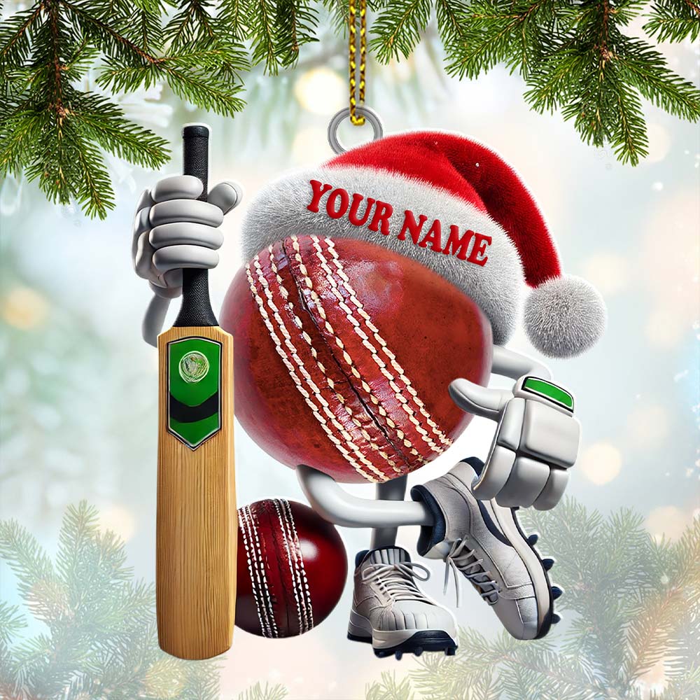 Blisscorners Custom Name Cricket Ball Ornament, Cricket Ball Lover Christmas Gift92D Flat LM2211