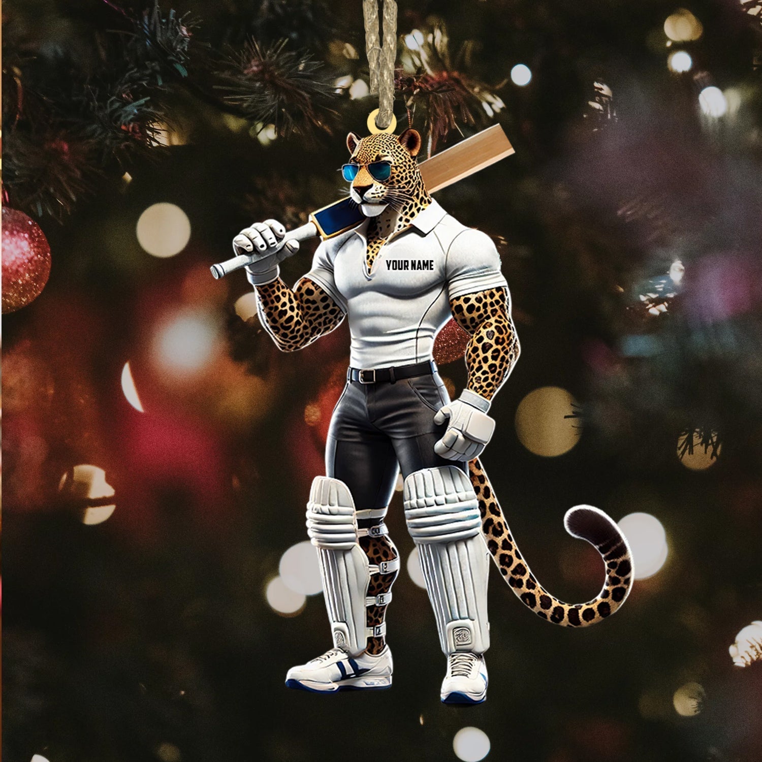 Blisscorners Cricket Ball Leopard Christmas Ornament, Personalized Ornament2D Flat LM2211