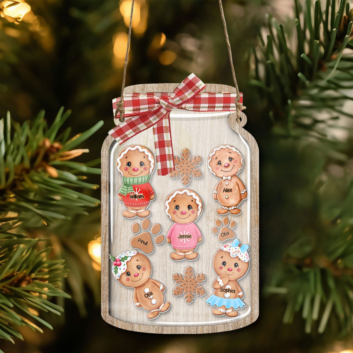 Blisscorners Custom Gingerbread Family Reward Jar - Personalized Jar Layered Ornament - Gift For Family, Christmas Gift2D Flat LM2111