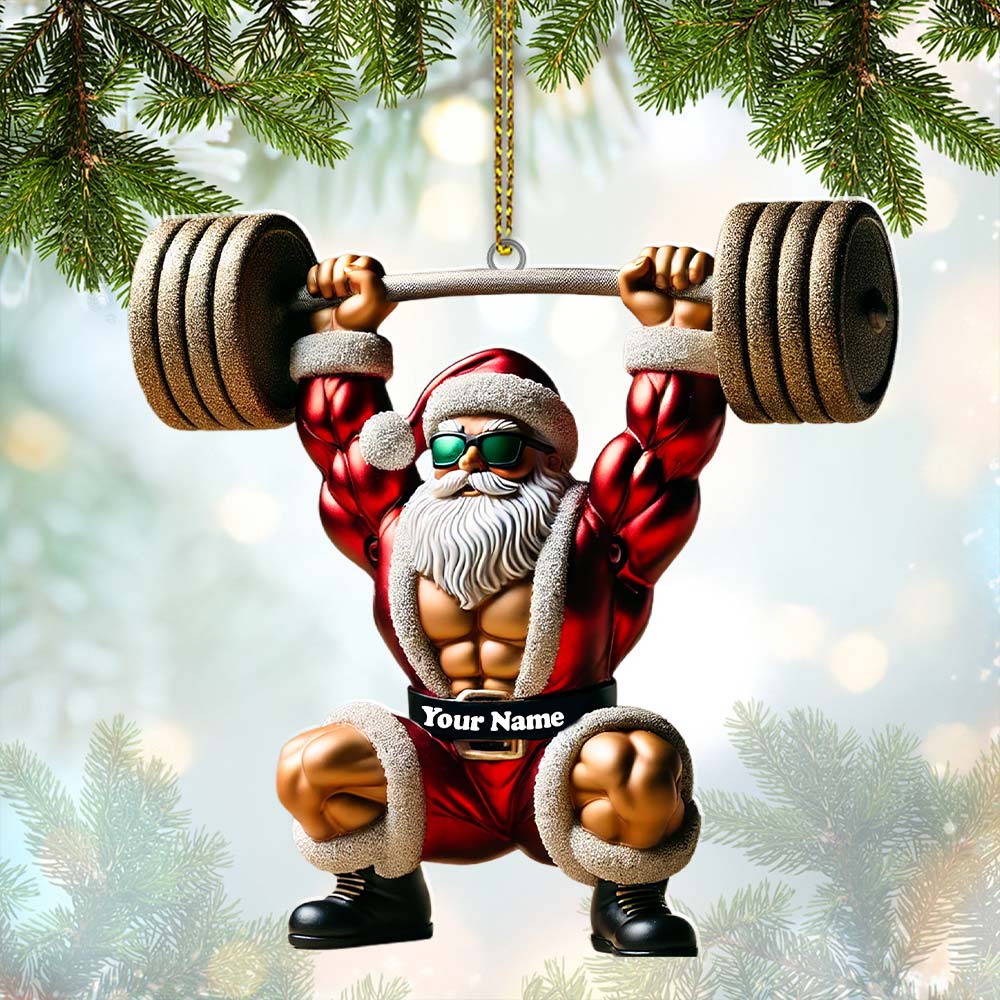 Blisscorners Custom Name Gym Work Out Santa Ornament, Gymnastics Christmas Gift42D Flat LM2211