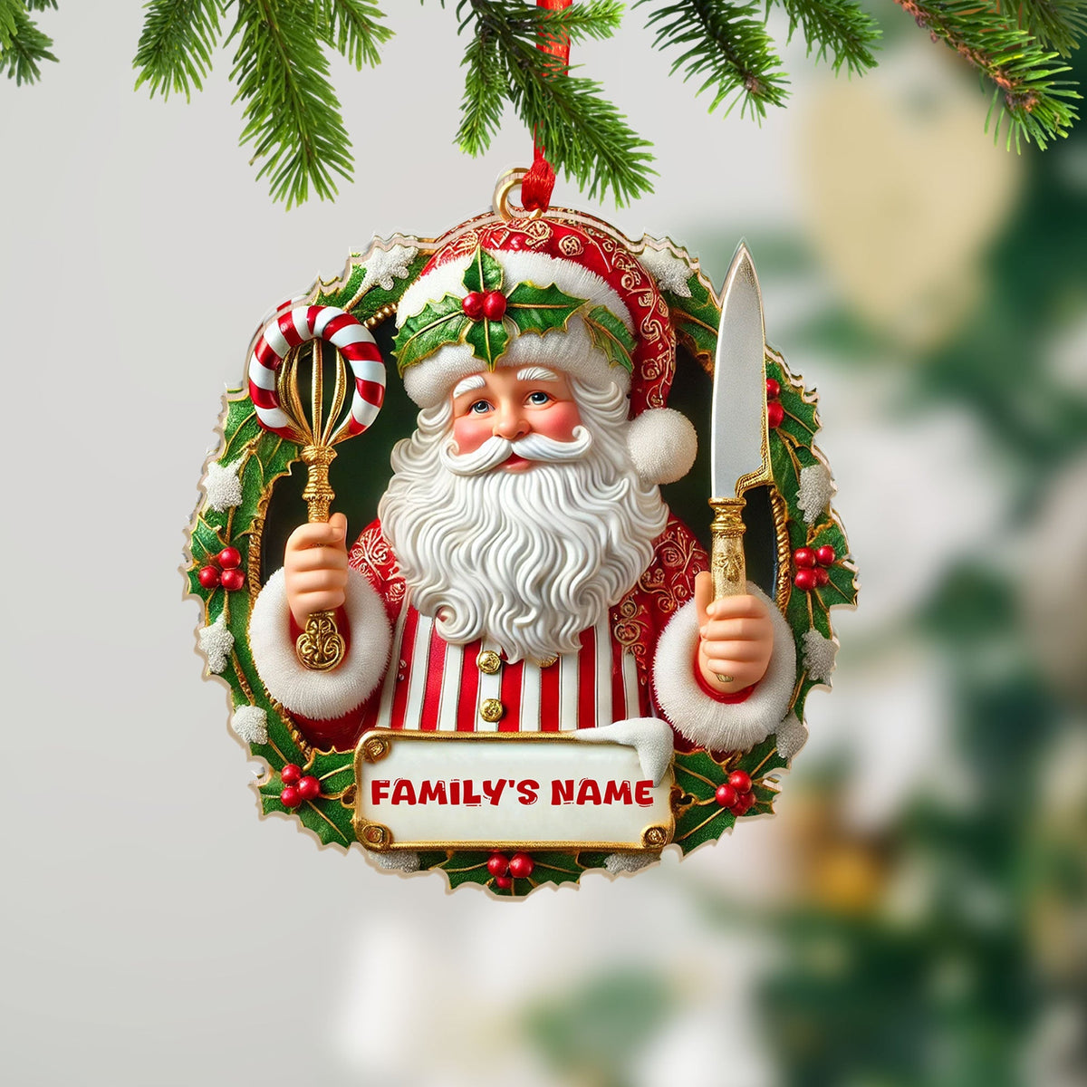 Blisscorners Custom Name Ornament, Christmas Santa Chef2D Flat LM2211
