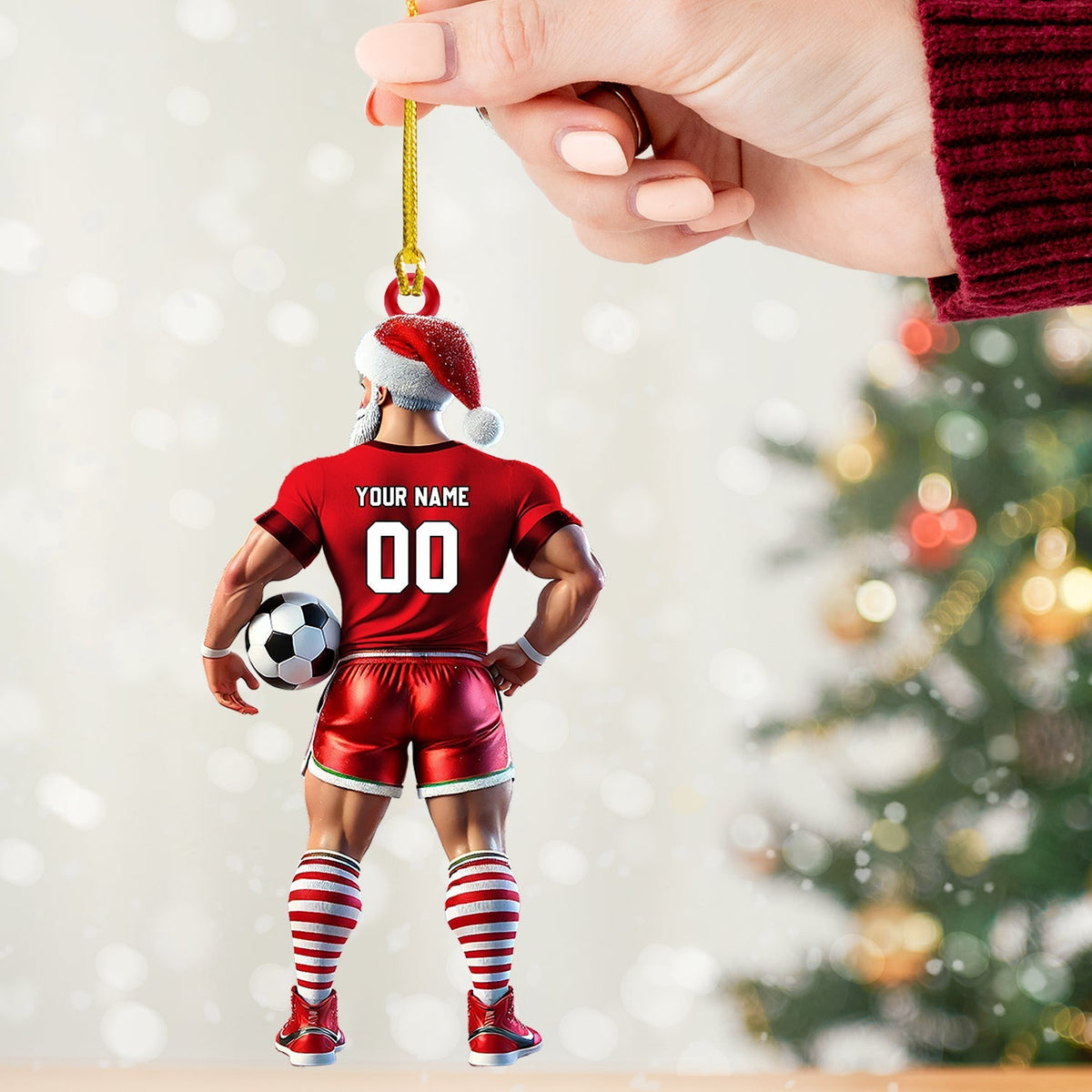Blisscorners Soccer Santa Christmas Ornament, Personalized Ornament2D Flat LM2211