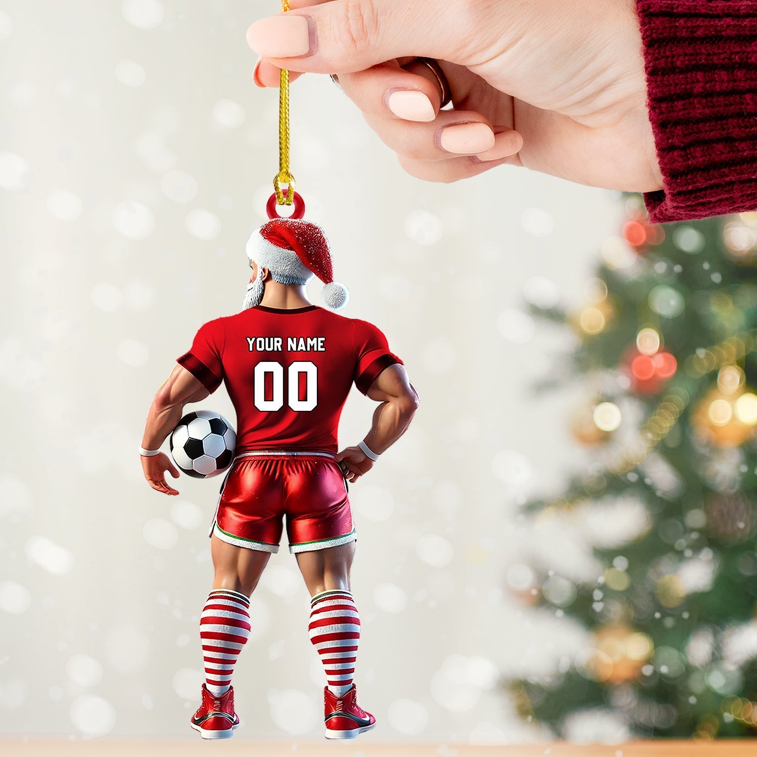 Blisscorners Soccer Santa Christmas Ornament, Personalized Ornament2D Flat LM2211