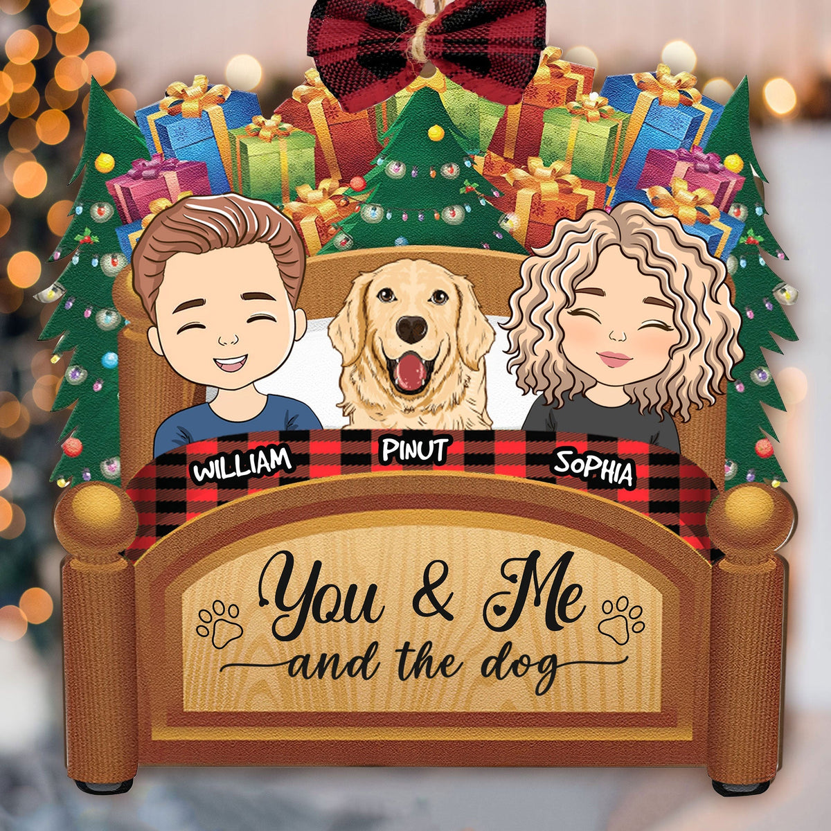 Blisscorners You &amp; Me And The Dogs Cats Pets - Personalized Custom Shaped Wooden Ornament With Bow - Gift For Pet Lover2D Flat LM2111