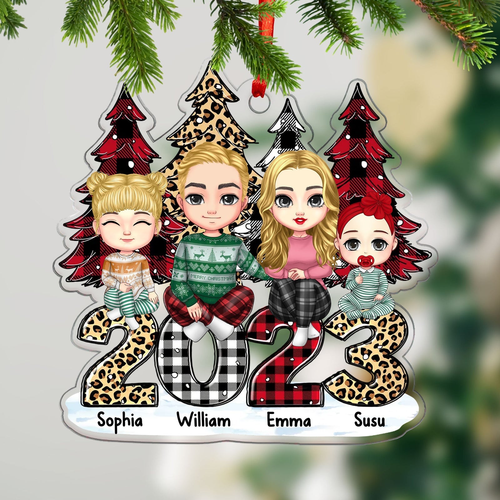 Blisscorners Merry Christmas Family Member - Personalized Acrylic Ornament - Gift For Family, Xmas Gift2D Flat LM2111
