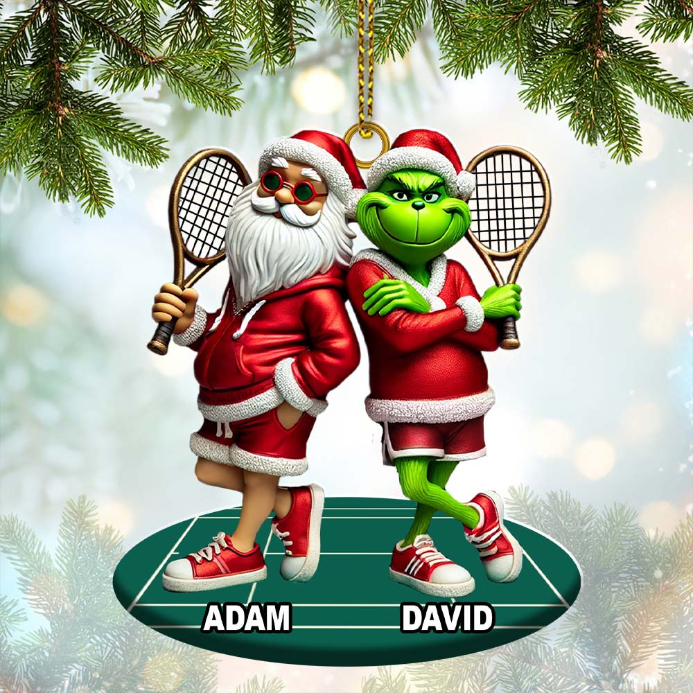 Blisscorners Santa And ELF Christmas Ornament, Personalized Ornament, Tennis Christmas Gift2D Flat LM2211