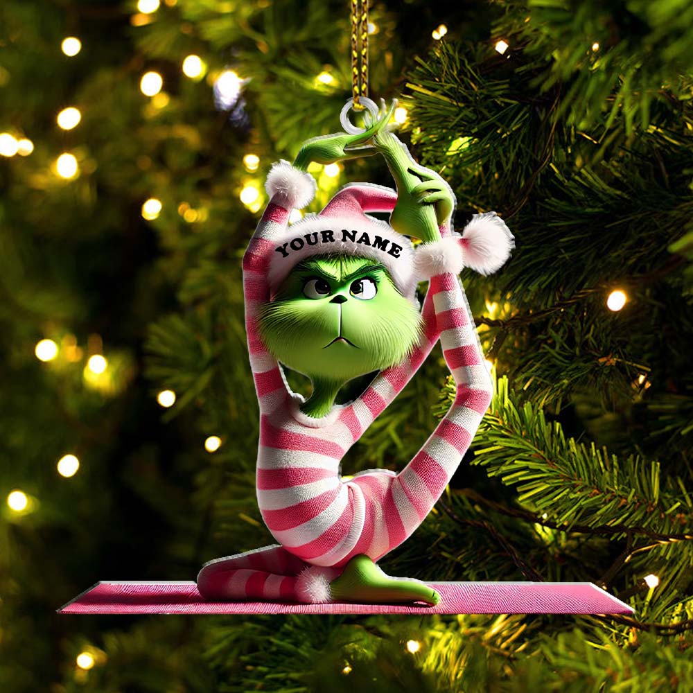 Blisscorners Custom Name Yoga Grinch Ornament, Christmas Gift for Yoga Lover2D Flat LM2111