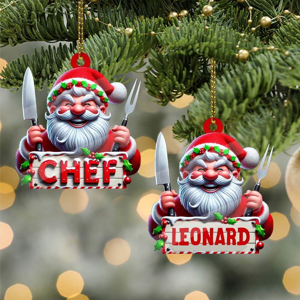 Blisscorners Custom Name Chef Ornament, Santa Chef Gift for Cooking Lovers2D Flat LM2211