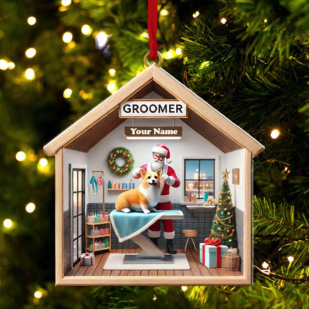 Blisscorners Custom Name Groomer Ornament, Christmas Decoration for Pet Shop2D Flat LM2211