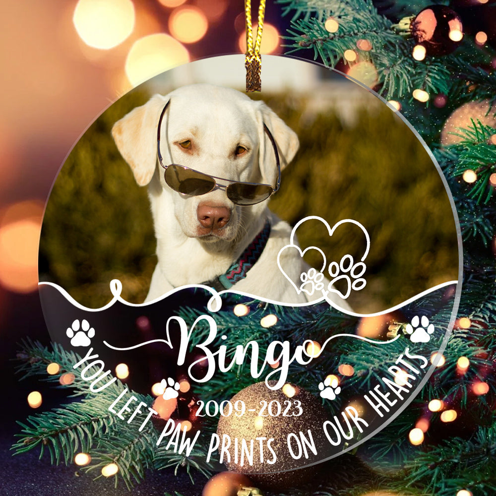 Blisscorners You Left Paw Prints On Our Hearts  - Custom Photo And Name, Personalized Acrylic Ornament - Gift For Pet Lover2D Flat LM2111