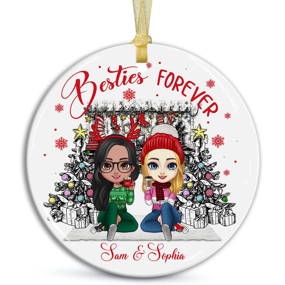 Blisscorners Christmas Besties Forever, Custom Appearances And Names- Personalized Ceramic Ornament - Gift For Christmas, Gift For Friends2D Flat LM2111