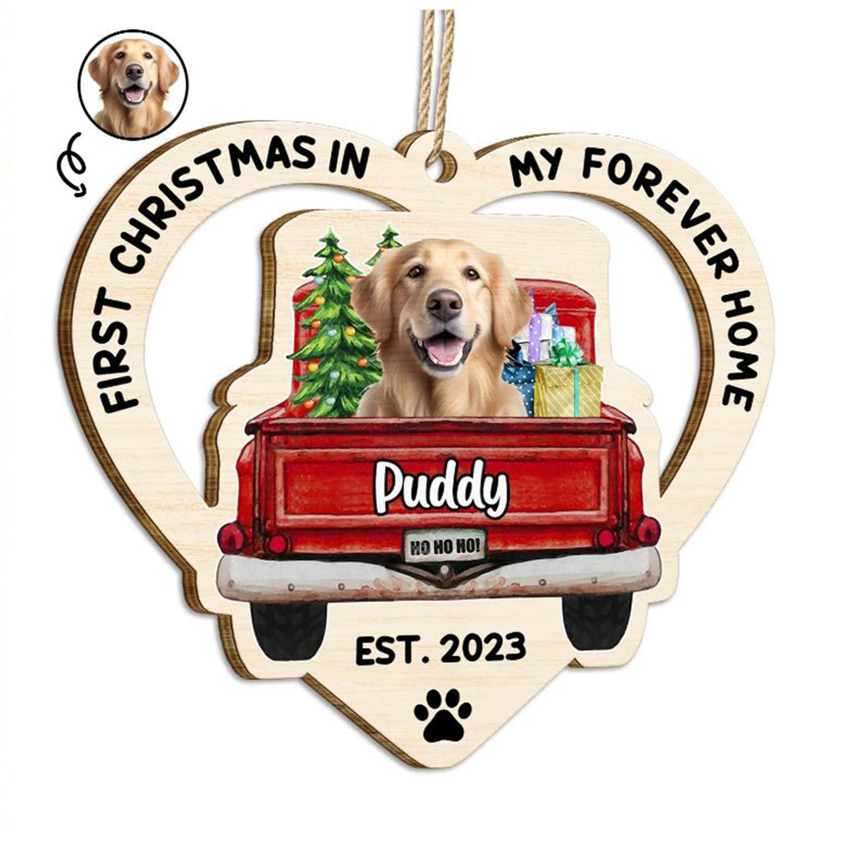 Blisscorners First Christmas In My Forever Home, Custom Pet Photo And Name - Personalized Custom Shaped Wooden Ornament - Gift For Pet Lover, Christmas Gift2D Flat LM2111