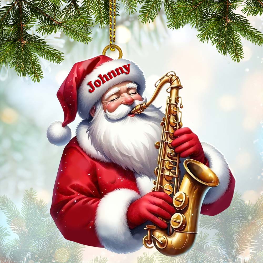 Blisscorners Custom Name Saxophone Santa Ornament, Saxophone Lover Christmas Gift2D Flat LM2211