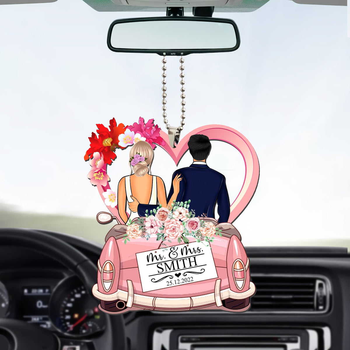 Blisscorners Married Couple  - Custom Appearance And Name, Personalized Car Acrylic Ornament - Gift For Couple2D Flat LM2111