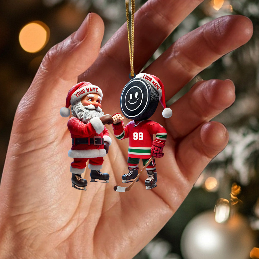 Blisscorners Santa And The Hockey Player Christmas Ornament, Personalized Ornament2D Flat LM2211