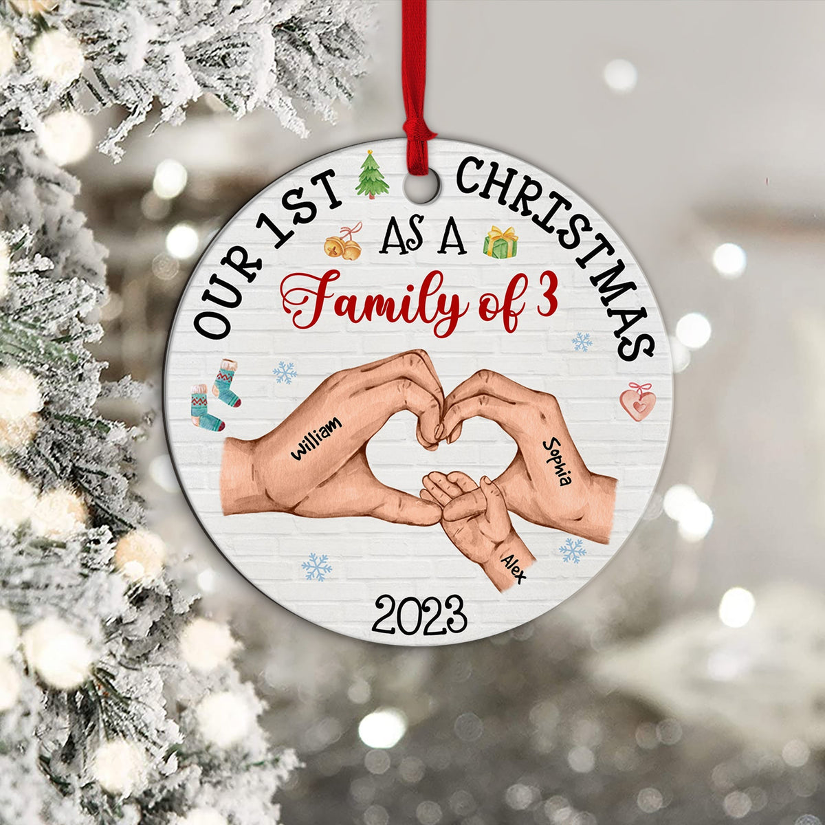 Blisscorners Our 1st Christmas As A Family - Personalized Custom Shaped Wooden Ornament - Gift For Family2D Flat LM2111