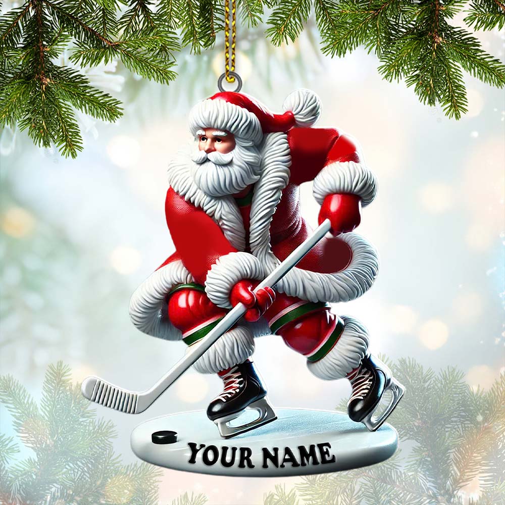 Blisscorners Custom Name Hockey Santa Ornament, Hockey Lover Christmas Gift2D Flat LM2211