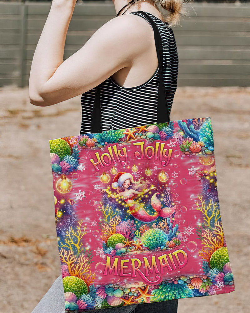 BLISSCORNERS HOLLY JOLLY MERMAID CHRISTMAS TOTE BAG