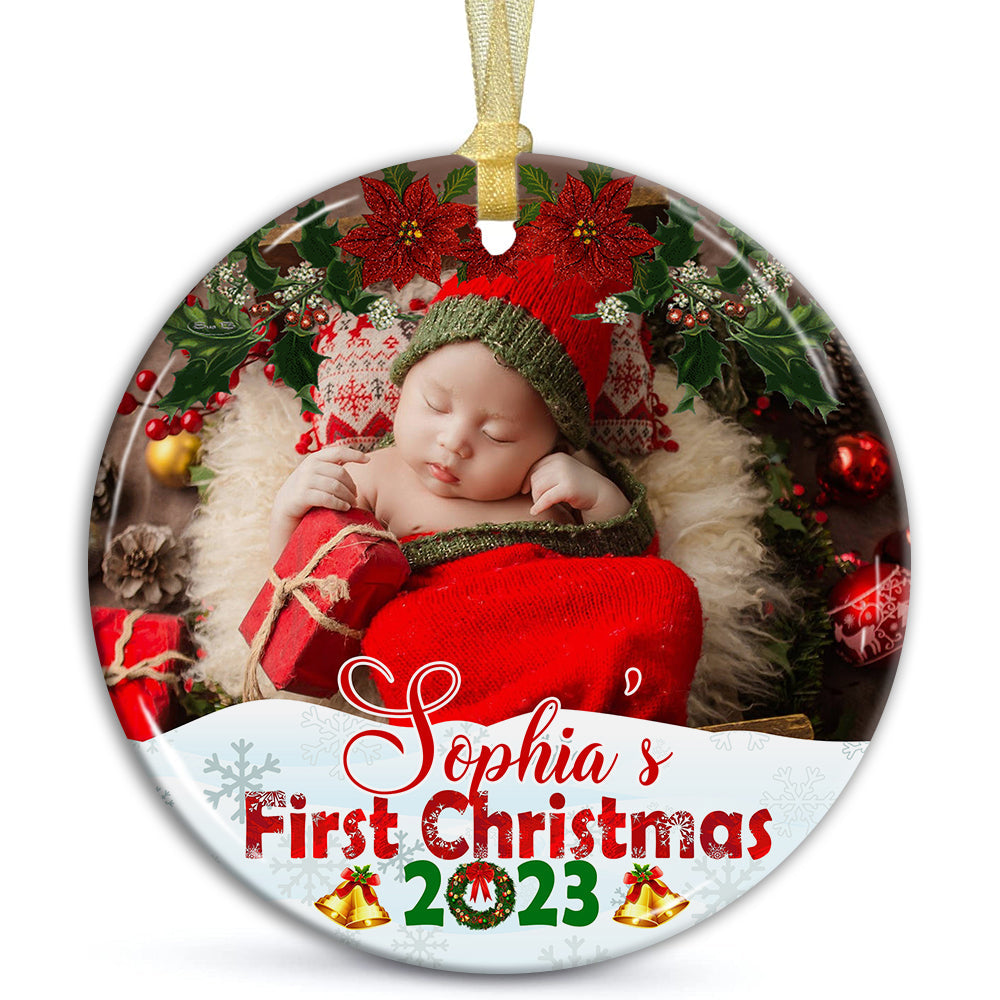 Blisscorners Baby's First Christmas - Personalized Ceramic Ornament - Gift For Christmas, Family Gift2D Flat LM2111