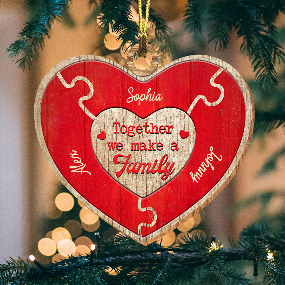 Blisscorners Heart Family, Custom Name In Heart - Personalized Custom Shaped Wooden Ornament - Gift For Family, Christmas Gift2D Flat LM2111