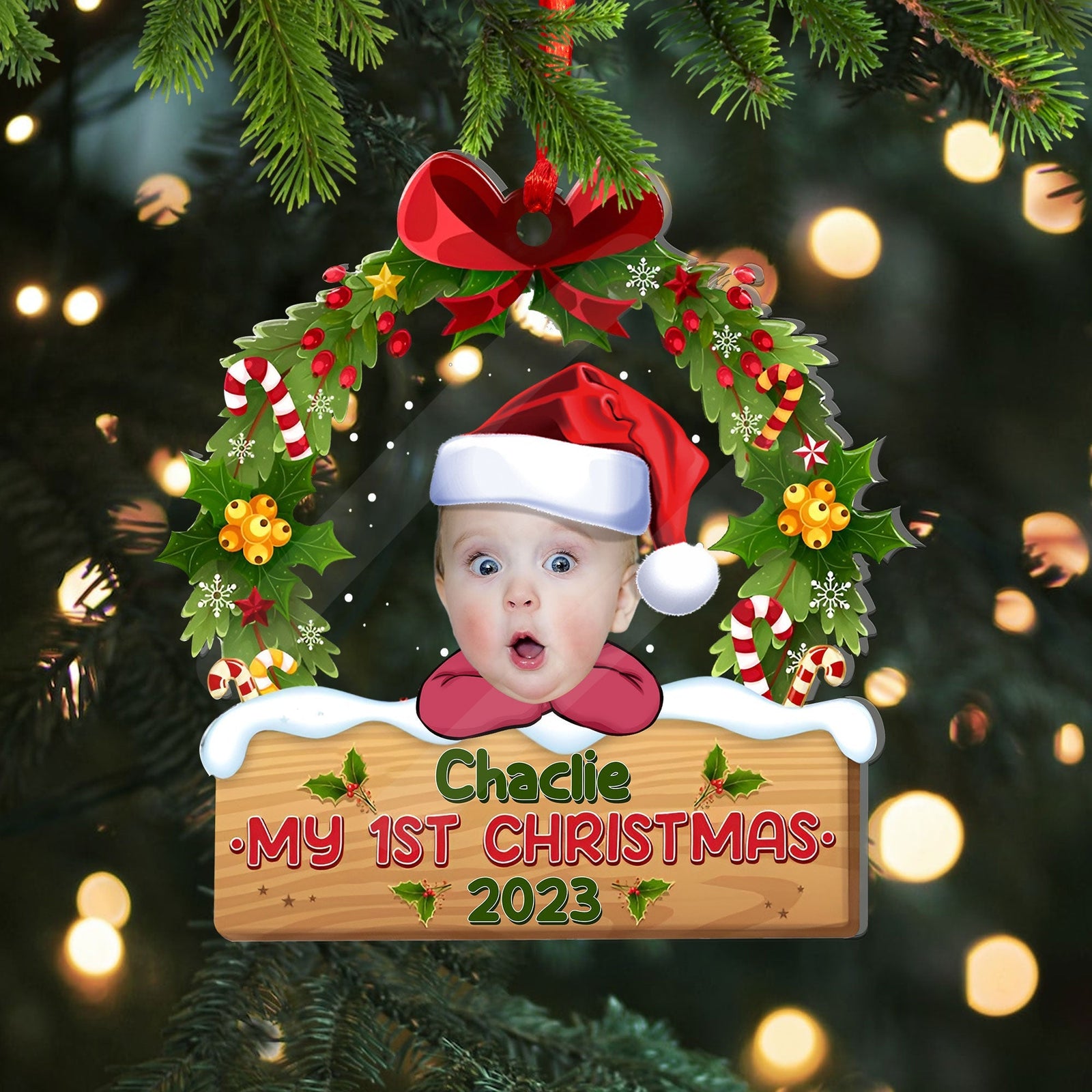 Blisscorners My Baby First Christmas  - Custom Photo And Name, Personalized Acrylic Ornament - Gift For Christmas, Family Gift2D Flat LM2111