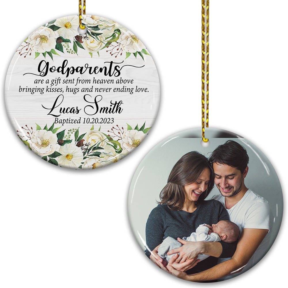 Blisscorners Godparents Are A Gift Sent From Heaven - Custom Photo And Name- Personalized 2 Sides Ceramic Ornament - Gift For Family, Christmas Gift2D Flat LM2111