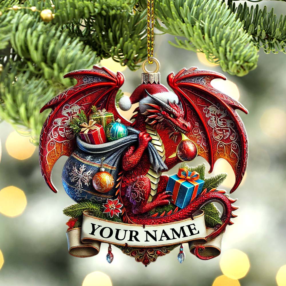 Blisscorners Custom Name Dragon Ornament, Christmas Gift for Dragon Lover2D Flat LM2111
