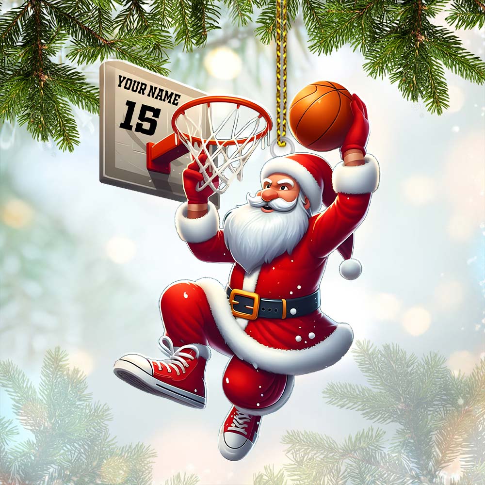 Blisscorners Custom Name and Number Basketball Santa Ornament, Basketball Lover Christmas Gift2D Flat LM2211