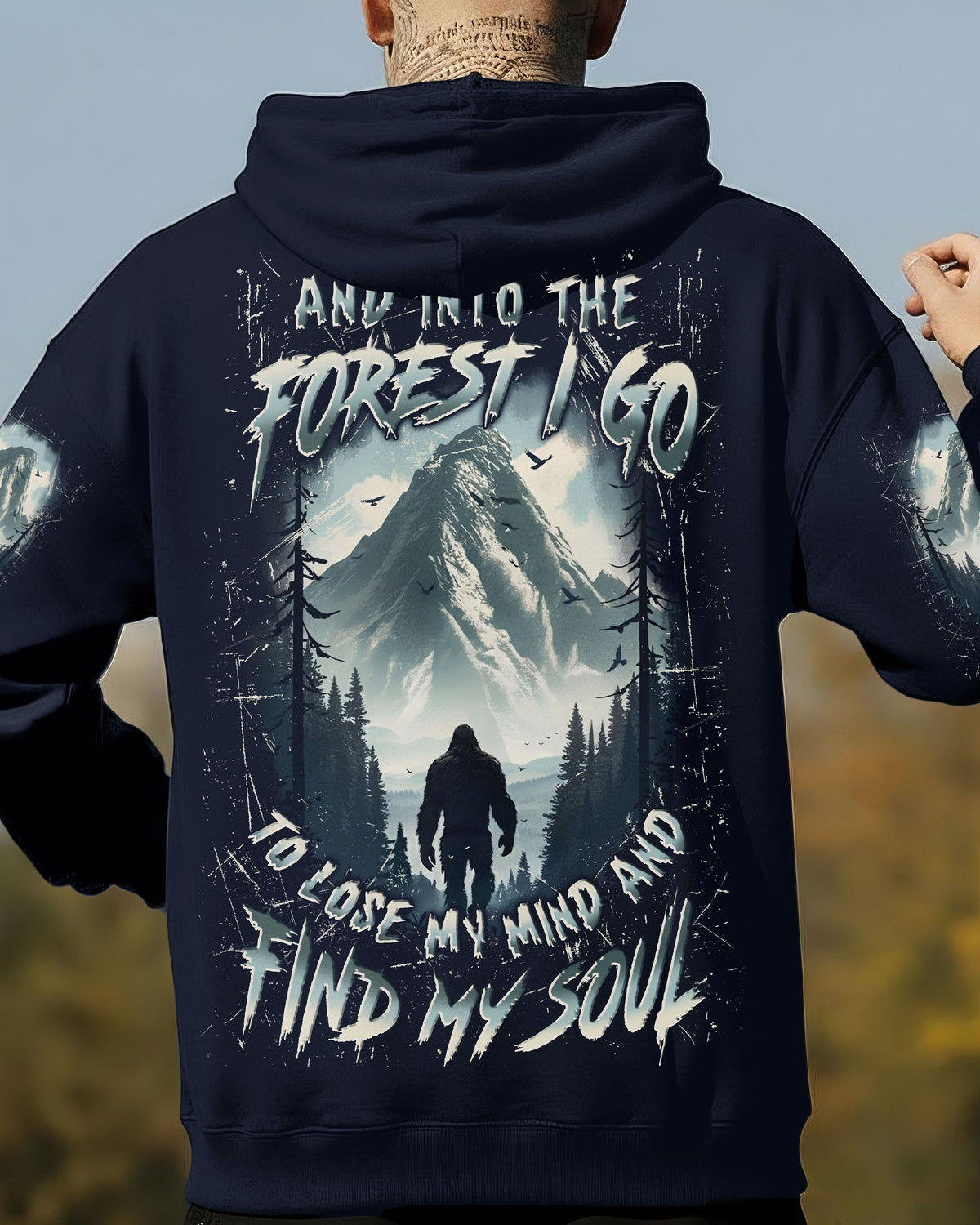 BLISSCORNERS AND INTO THE FOREST I GO BIGFOOT ALL OVER PRINT